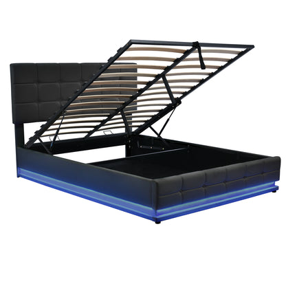 Luxury Dream Queen Bed with Smart Storage and LED Illumination - Black