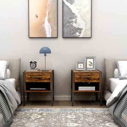 Barn Industrial Style Nightstand ( Set of 2) - Rustic Brown