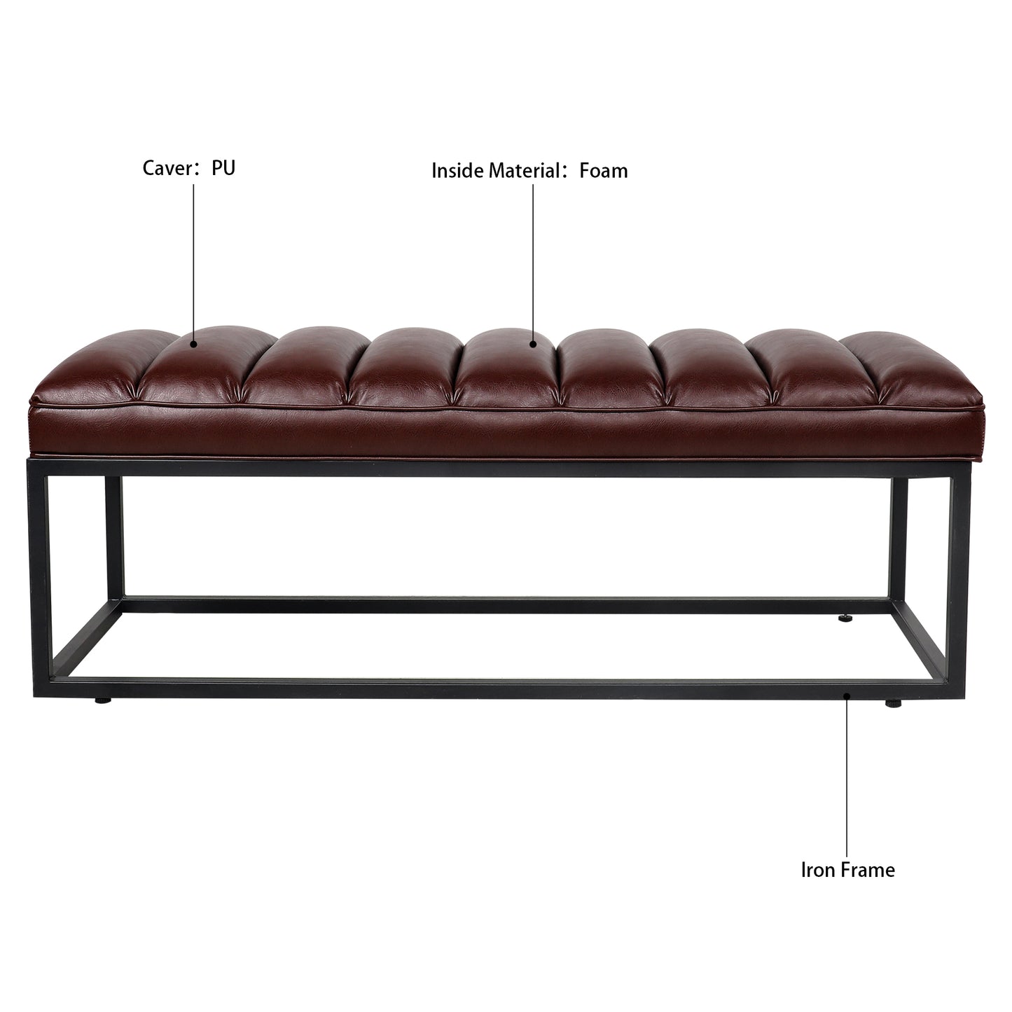 Metal Base Upholstered Bench - Dark Brown