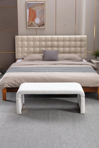 Boucle Fabric Ottoman - White