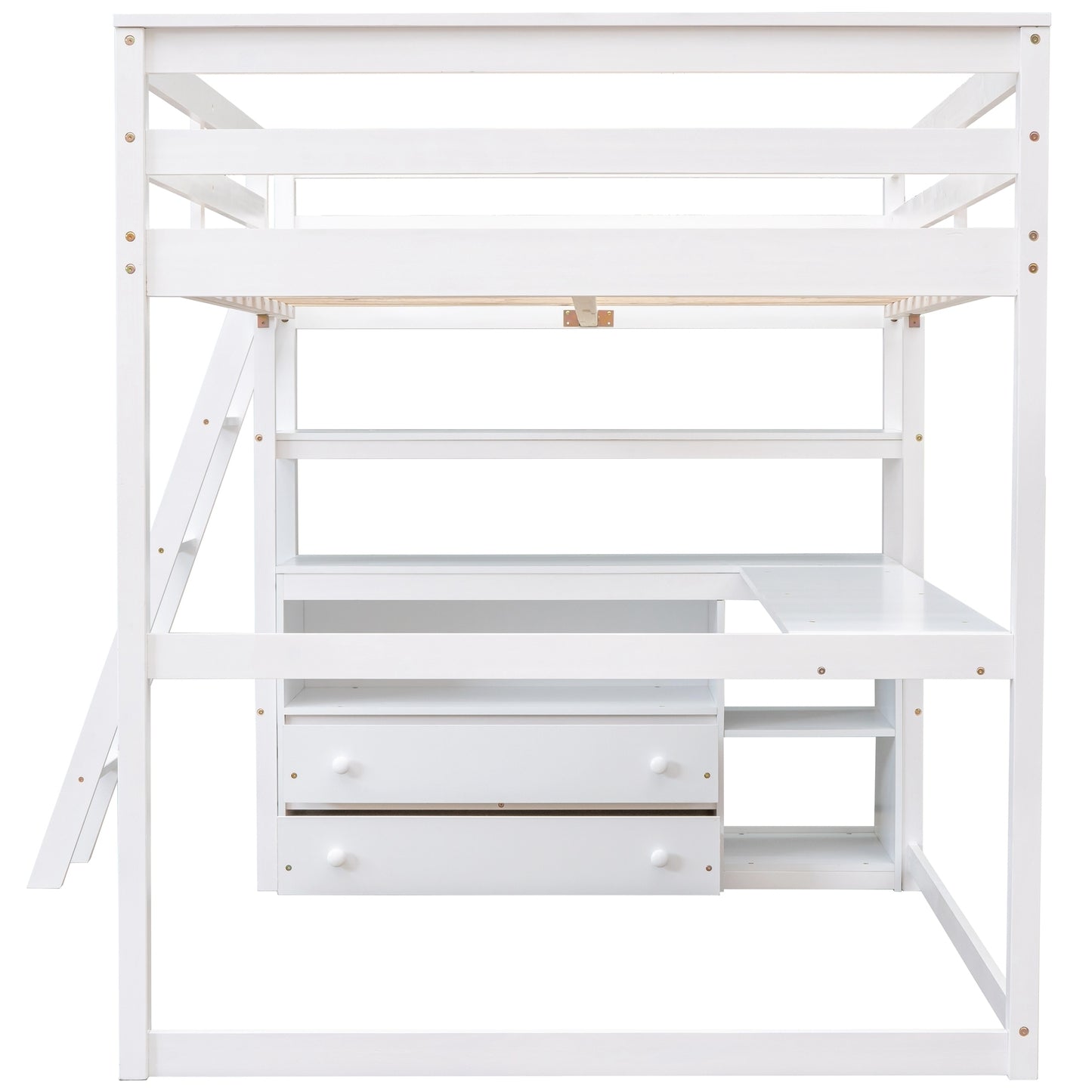 ElevateMax Full Size Loft Bed with Desk and Storage, in Elegant White