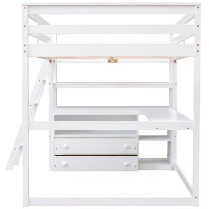 ElevateMax Full Size Loft Bed with Desk and Storage, in Elegant White