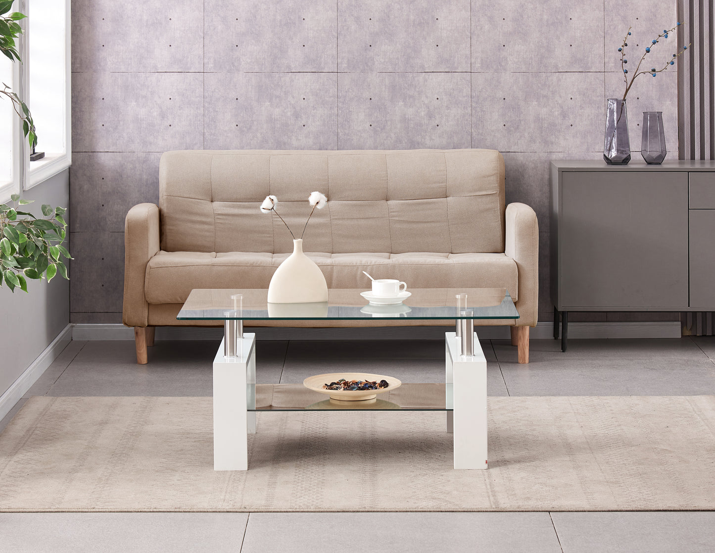 Pearl 2-Tier Coffee Table with Tempered Glass