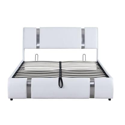 Quillon Queen Size Storage Platform Bed w Hydraulic System - White