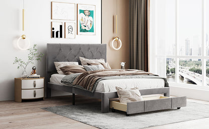 Helena Full Size Velvet Platform Bed Frame - Gray