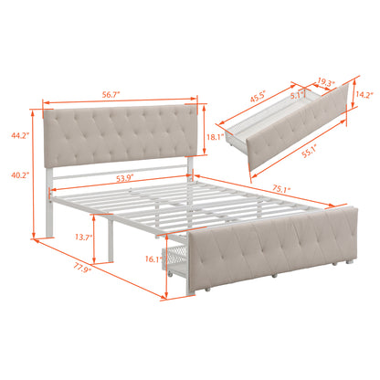 Apex Full Size Storage Bed Metal Platform Bed with Drawer - Beige