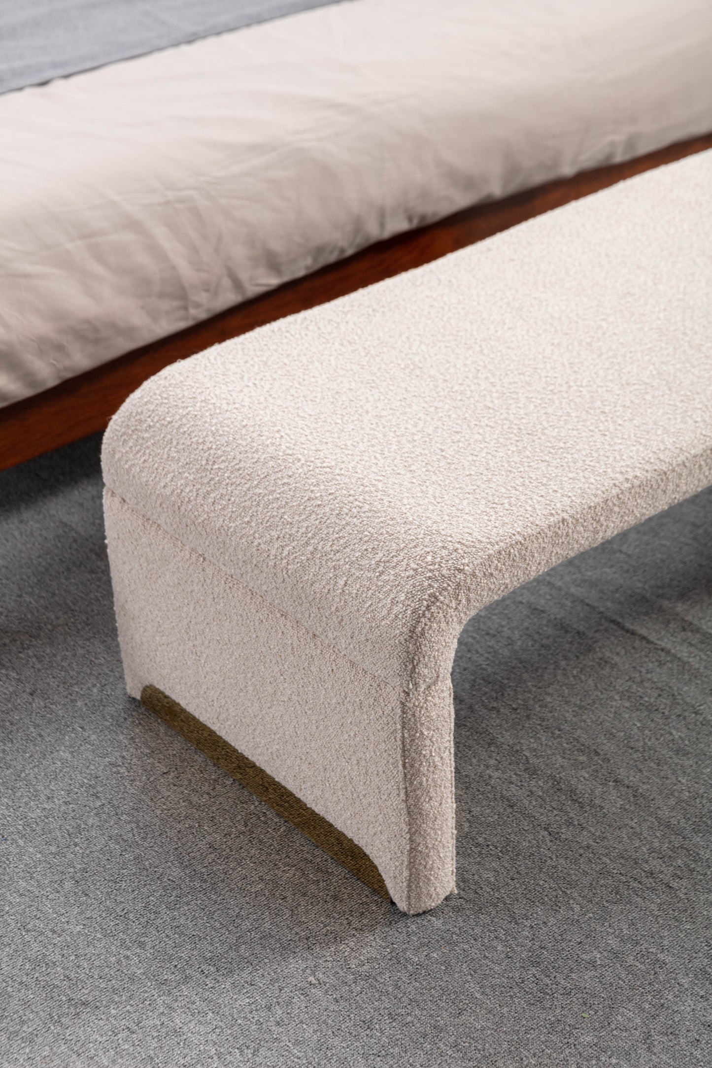 Boucle Fabric Ottoman - Beige
