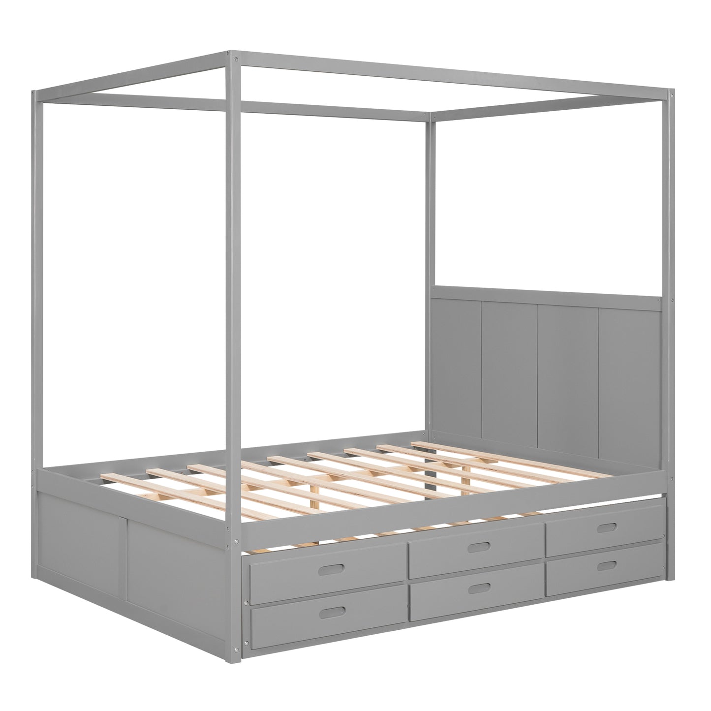 Elegant Haven Canopy Bed with Trundle and Storage, Gray