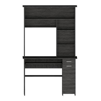 Smokey Oak 2-Drawer 7-Shelf Computer Desk with Hutch
