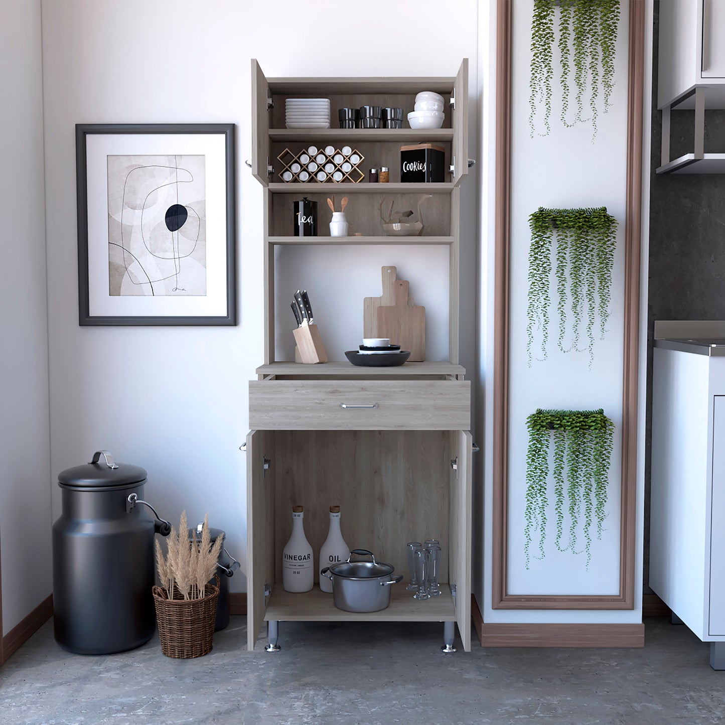 Pure Kitchen Pantry with Countertop - Light Gray