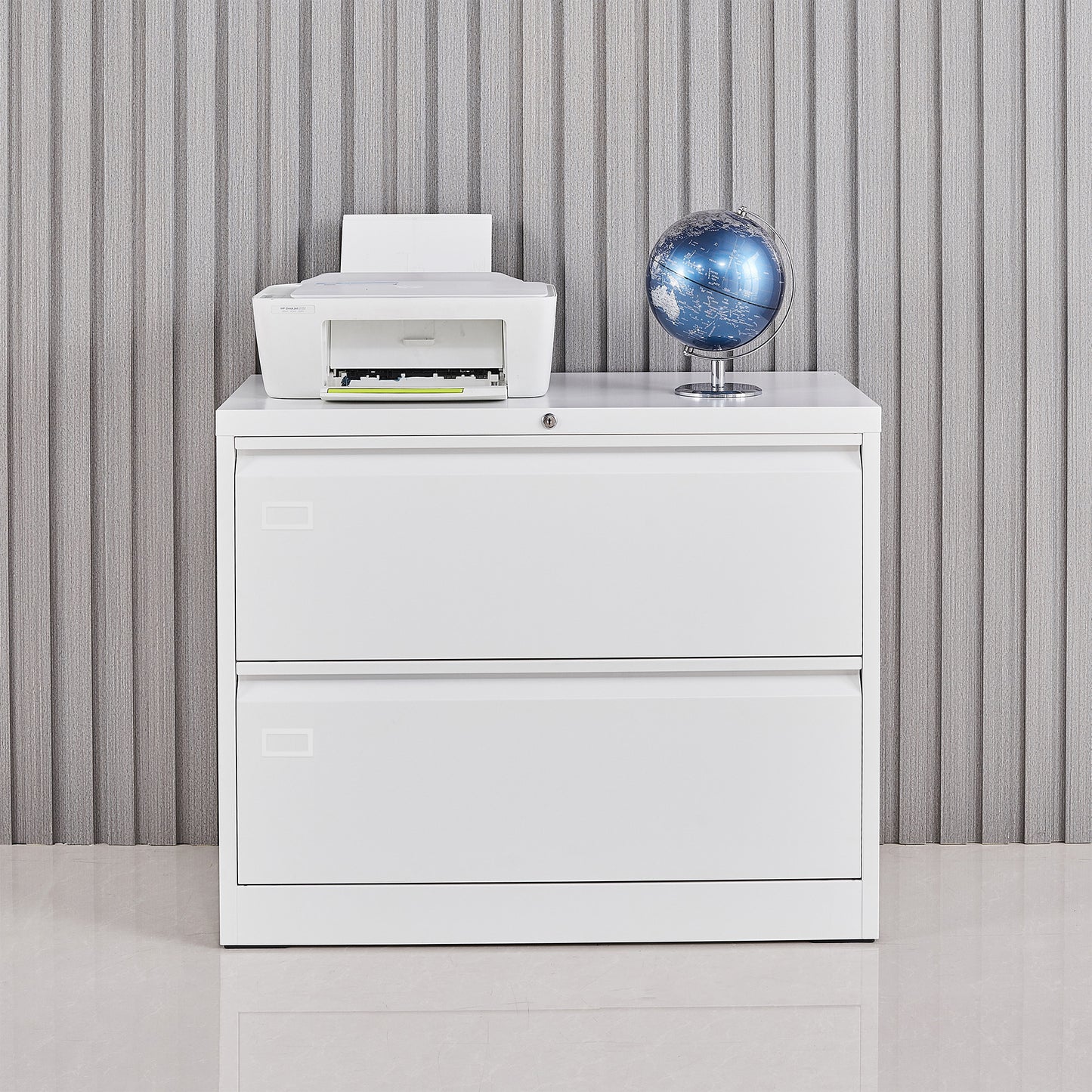 Lock Metal Steel 2 Drawer Lateral Filing Cabinet - White