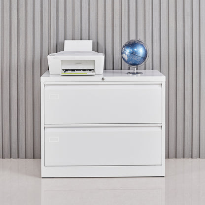 Lock Metal Steel 2 Drawer Lateral Filing Cabinet - White
