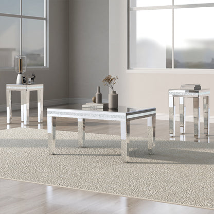 Mirrora Glass Mirrored Coffee Table Set of 3