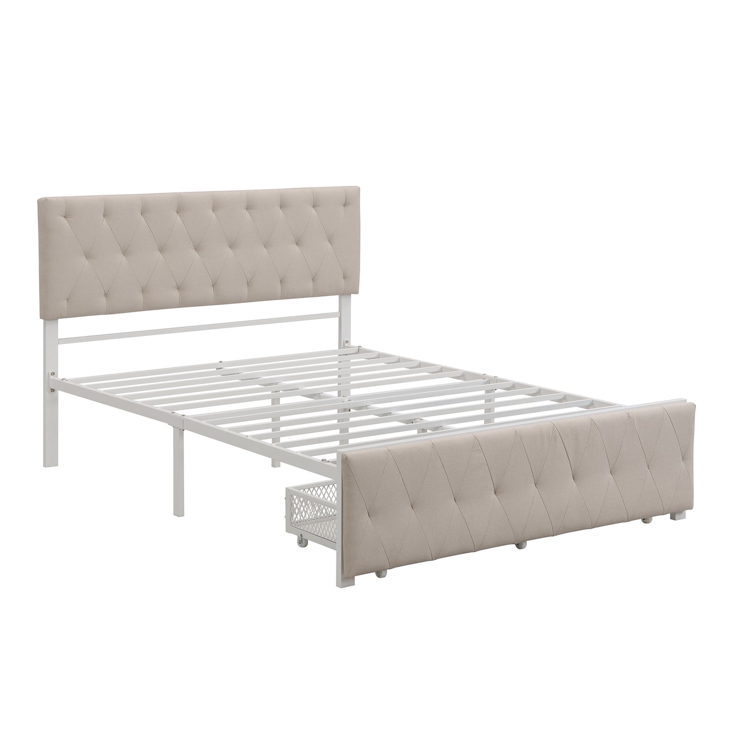 Apex Full Size Storage Bed Metal Platform Bed with Drawer - Beige