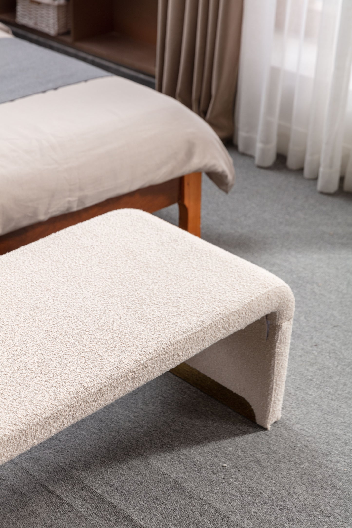 Boucle Fabric Ottoman - Beige