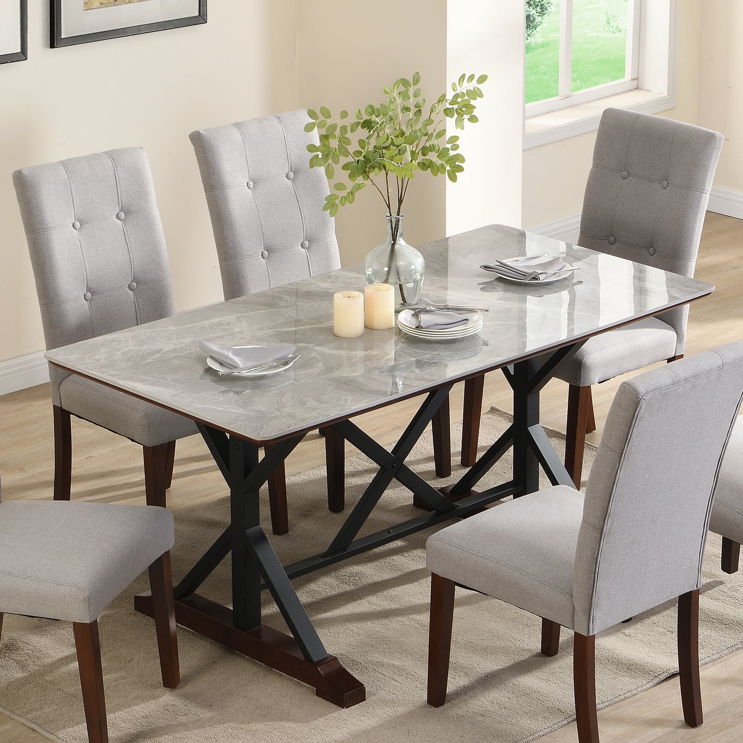 Zelma 7pc Dining Set Dining Table 6x Side Chairs - Gray