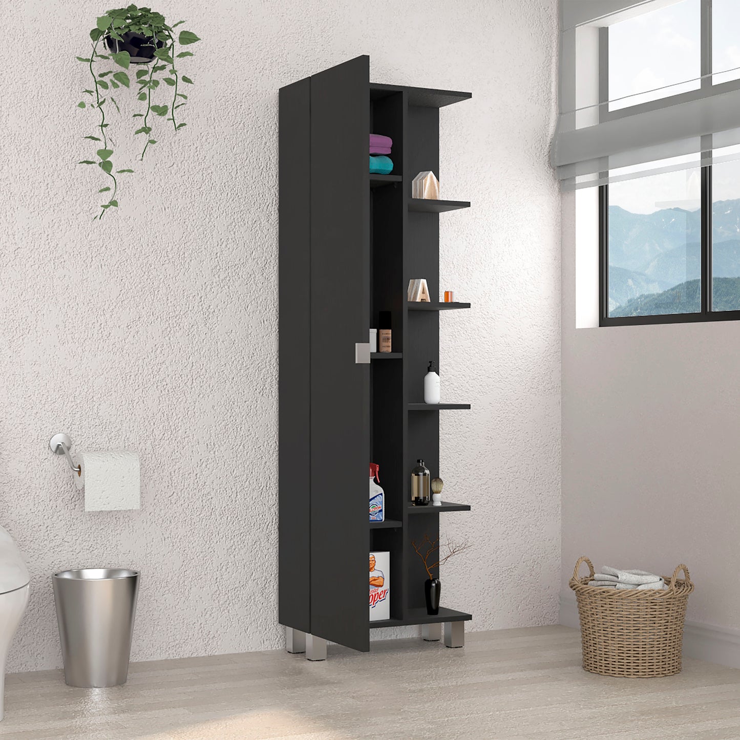 Urano Mirror Linen Cabinet -Black