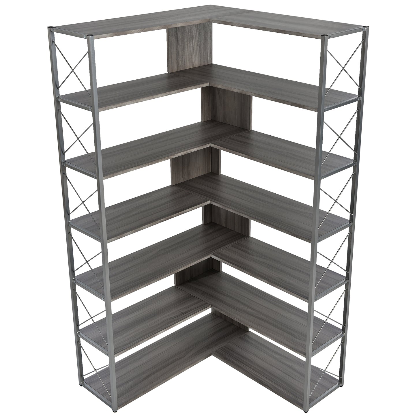L-Shaped Corner Bookcase - Silver+Grey