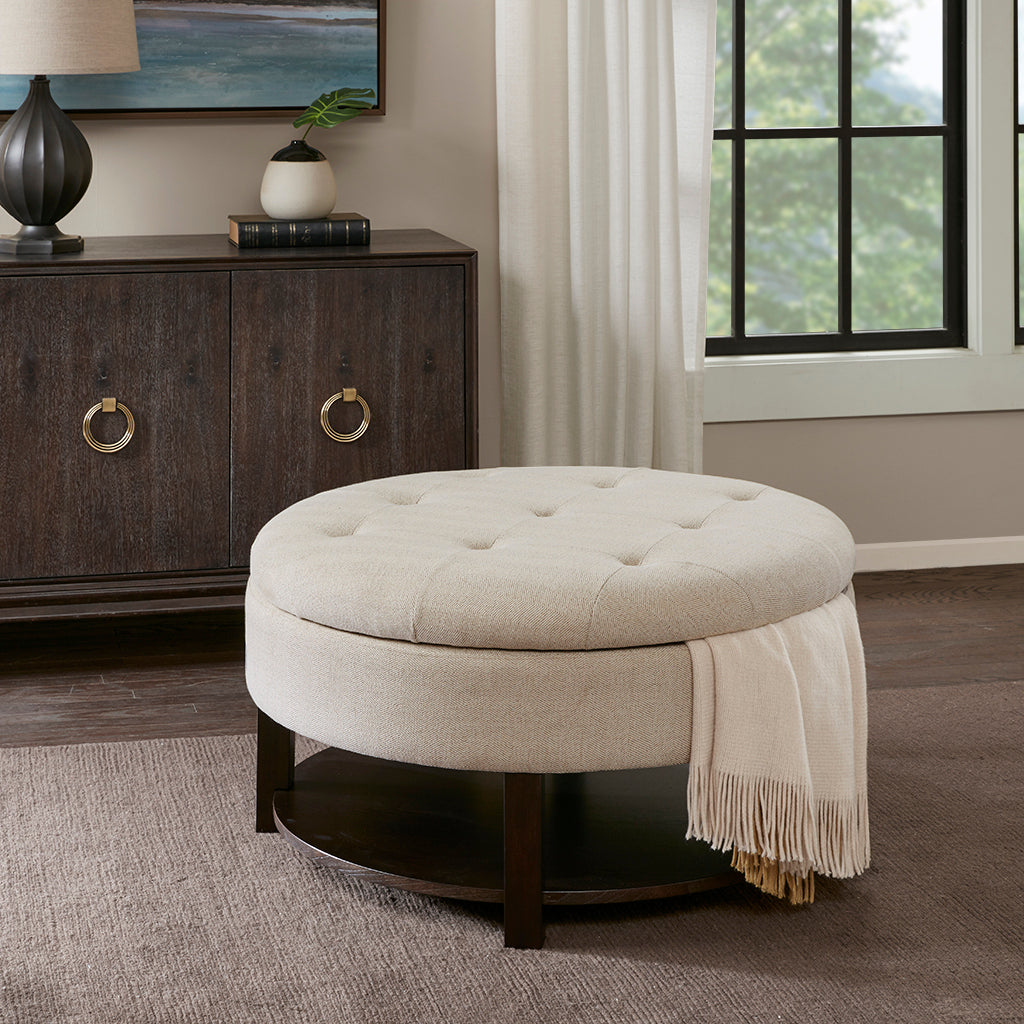 Miller Round Storage Ottoman - Beige