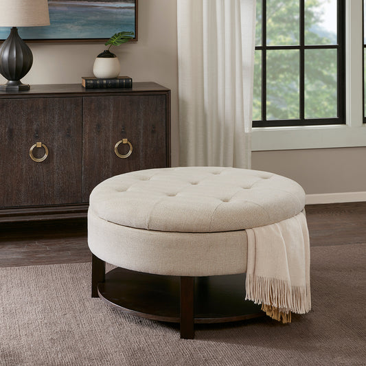 Miller Round Storage Ottoman - Beige