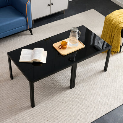 Glass Square Coffee Table Set of 2 - Black