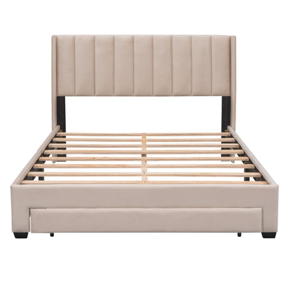 Shona Queen Size Velvet Platform Bed Frame - Beige