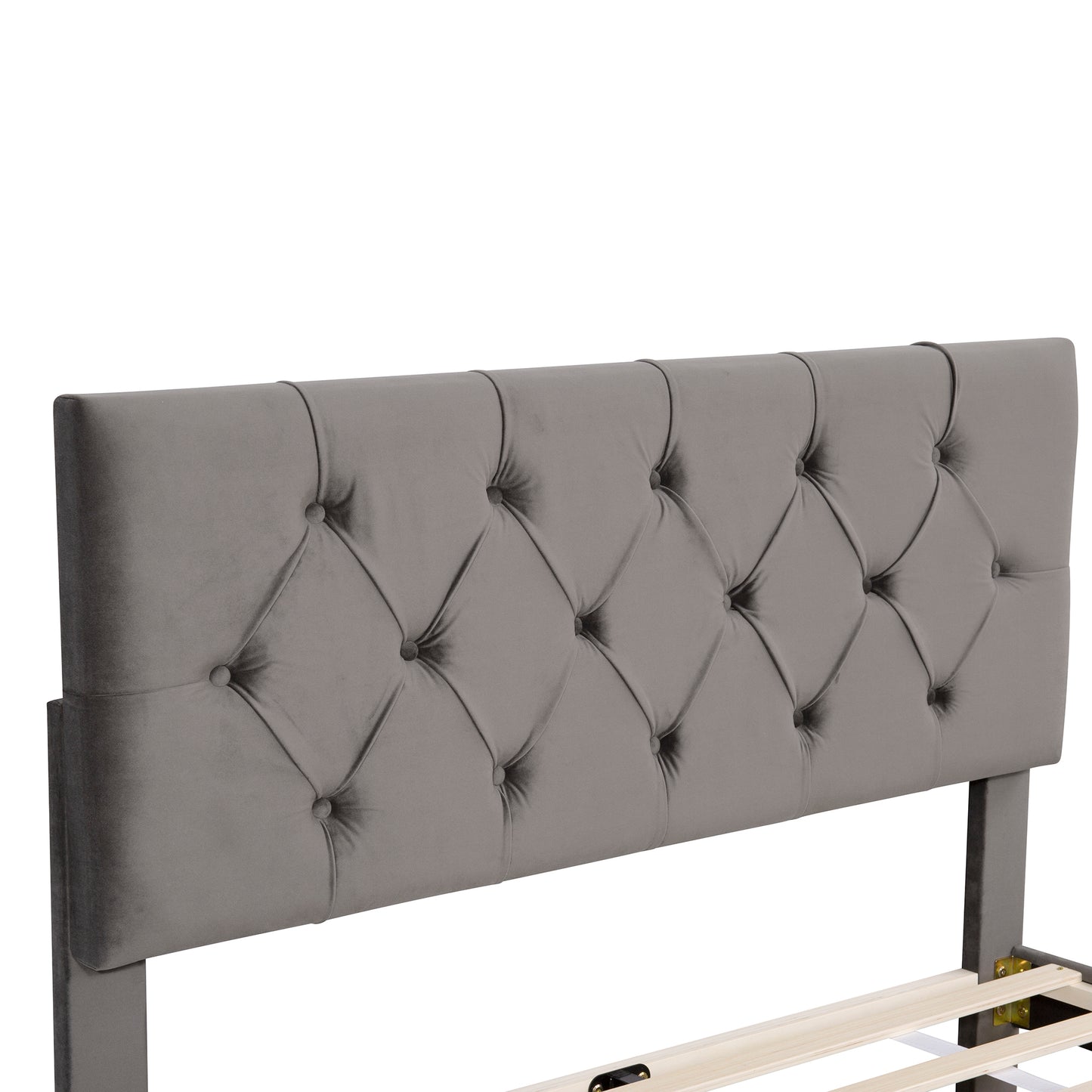 Helena Full Size Velvet Platform Bed Frame - Gray