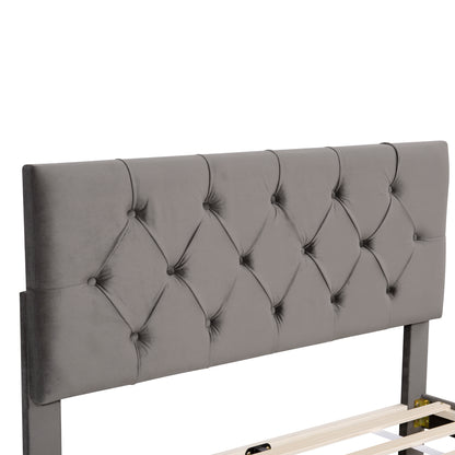 Helena Full Size Velvet Platform Bed Frame - Gray
