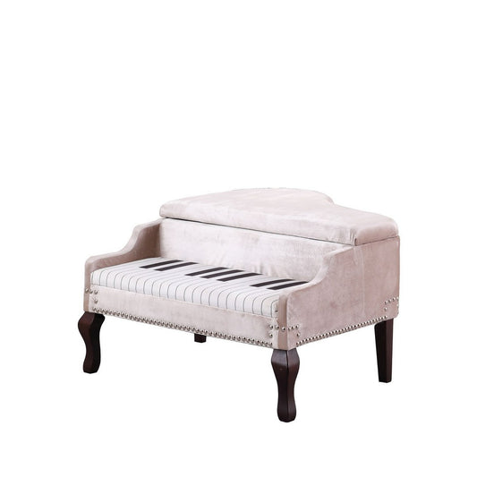 Piano Silver Nailheads Storage Ottoman  - Beige