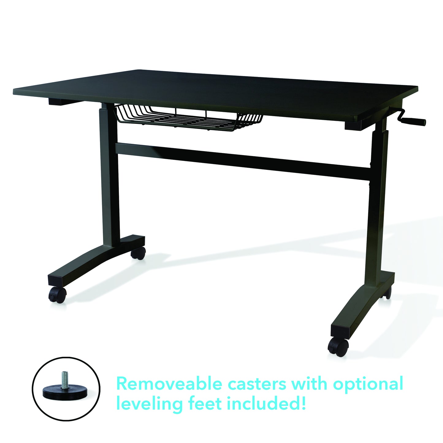 Atlantic Sit Stand Desk with Casters (Height Adjustable) with side crank   -  Black