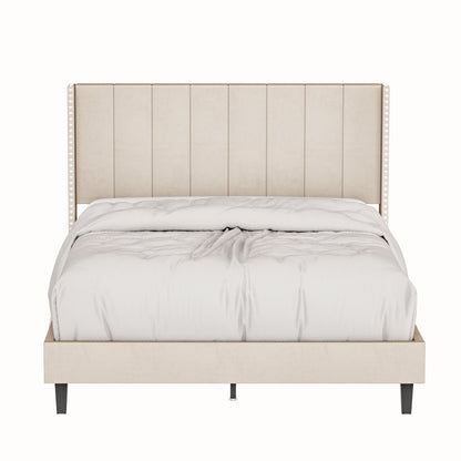 Bazu Queen Size Platform Bed Frame - Beige