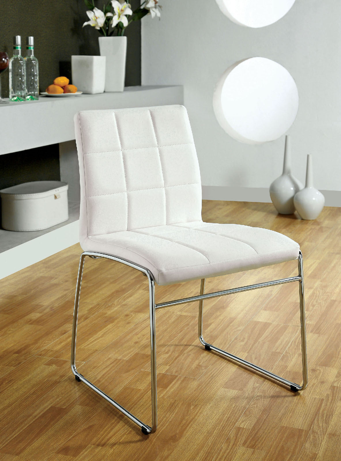 Angela Dining Chairs Chrome Metal Legs (Set of 2) - White