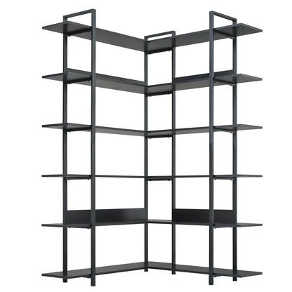Stainless Steel Frame Corner 6-tier Shelves - Black