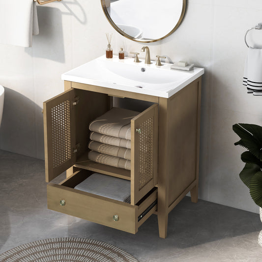 Rattan 24" Bathroom Vanity with Ceramic Basin