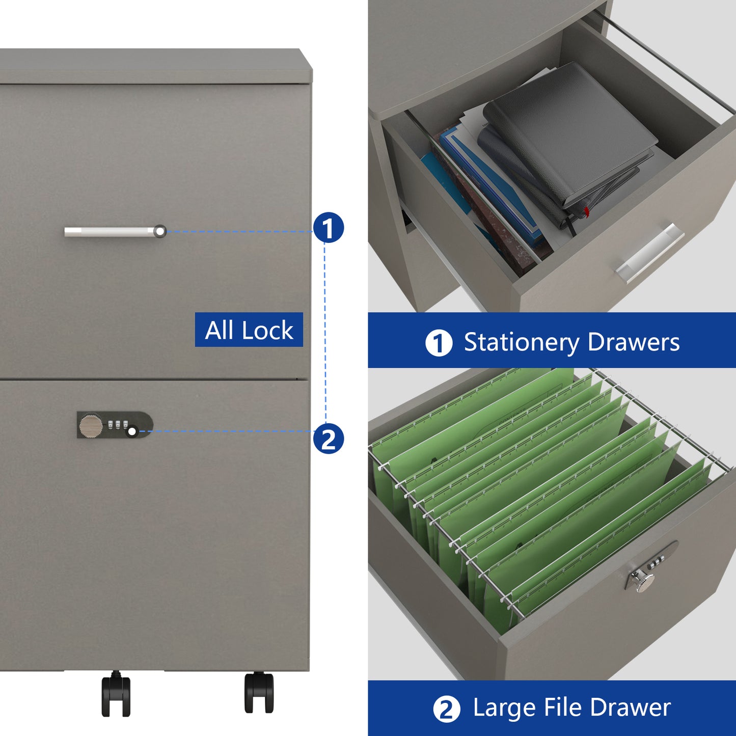 Secure File Cabinet - White Gray