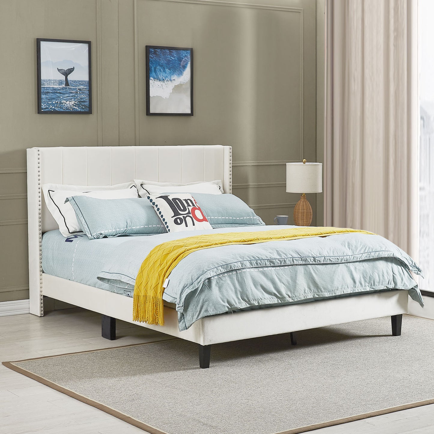 Bazu Queen Size Platform Bed Frame - Beige