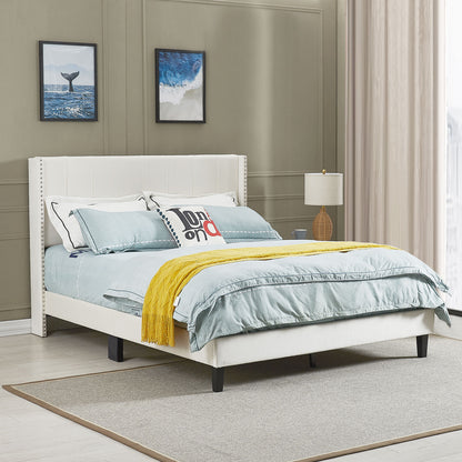 Bazu Queen Size Platform Bed Frame - Beige