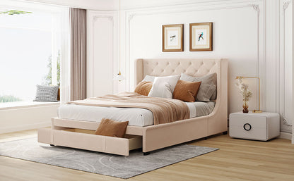 Regal Queen Size Velvet Storage Bed - Beige
