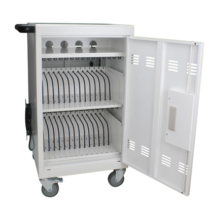 Mobile Charging Cart and Cabinet With Combination Lock - White