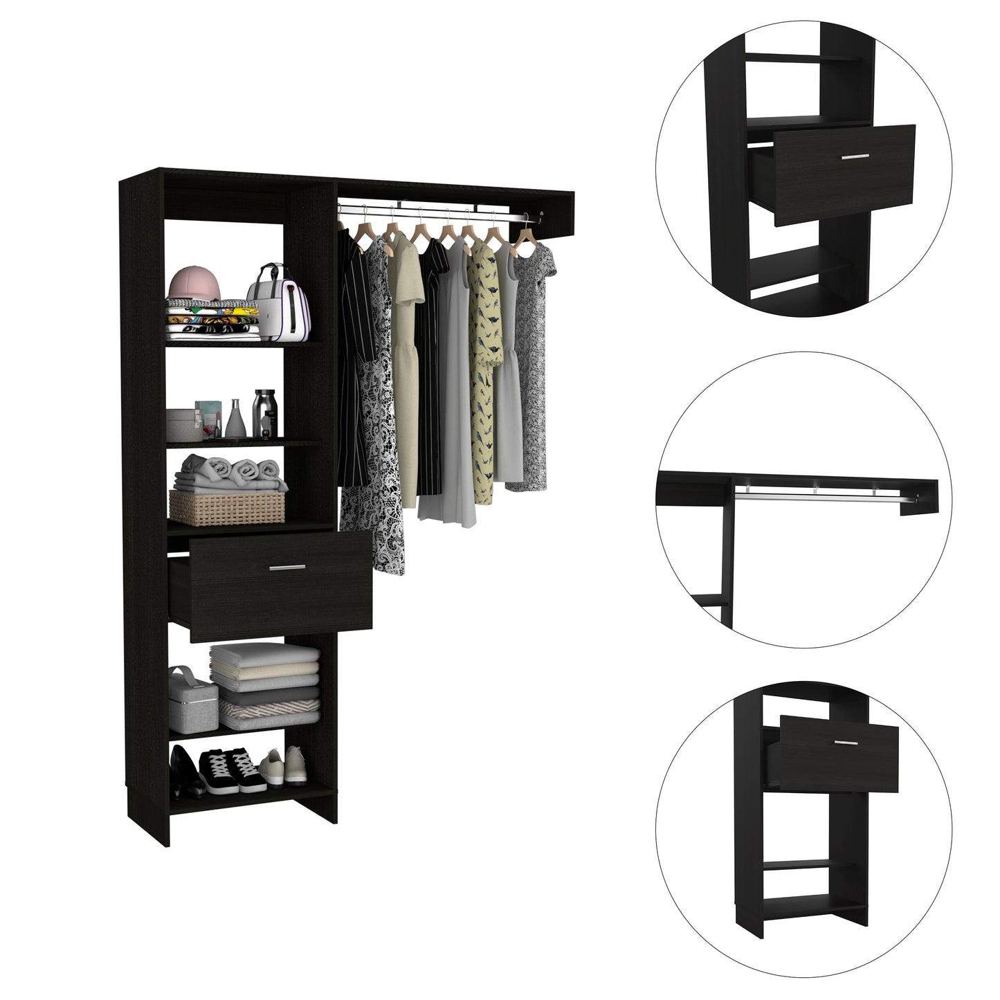 Nova Space 1-Drawer 4-Shelf Closet System - Black