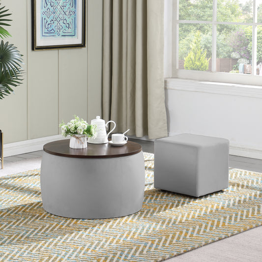 Versa Round Ottoman Set with Storage - Grey