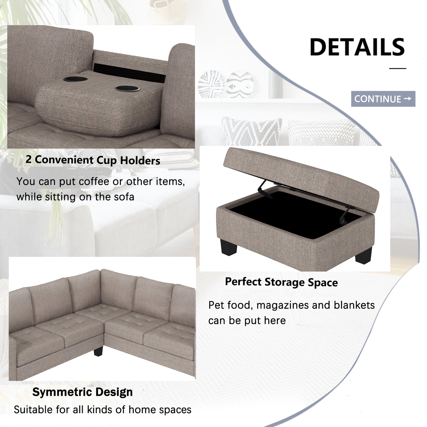 OrisLux Sectional Lounge: Ultimate Space-Saving Sofa with Ottoman & Cup Holders