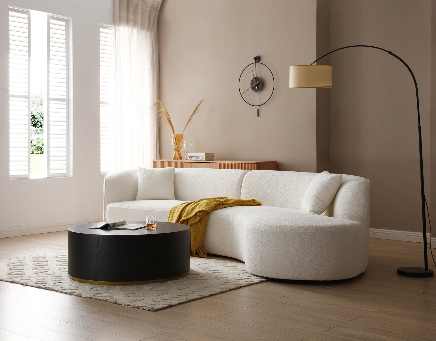 Elegance Curve Boucle Sectional Sofa - White