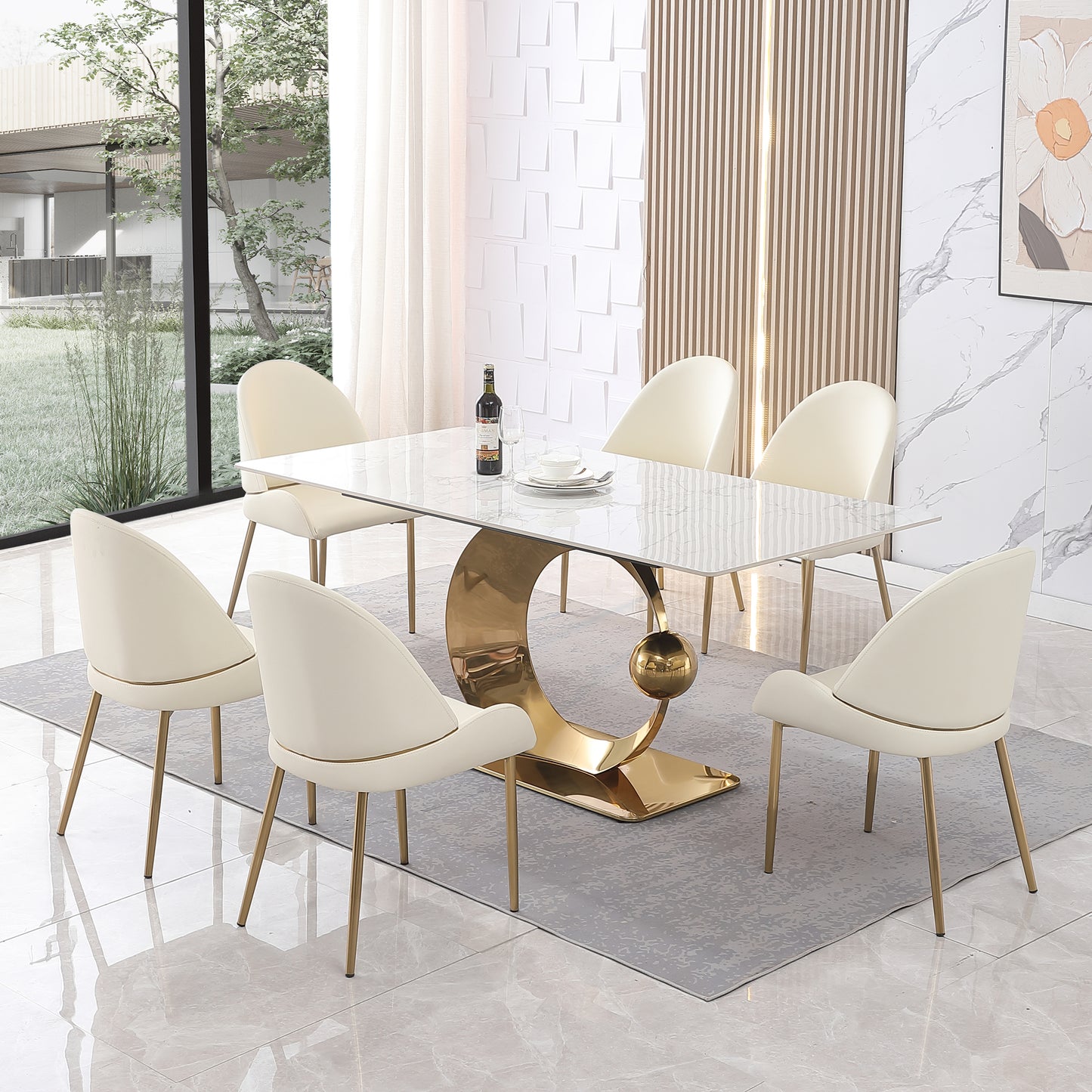 Elegant Stone Dining Set: Carrara White Edition