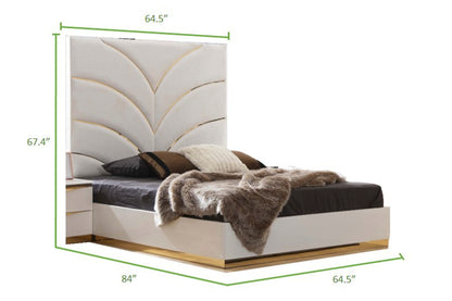 Elegant Dreams Queen Size Ivory Wood Upholstered Bed
