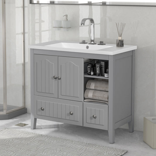 Oasis Bathroom Vanity with Ceramic Basin, Metal Handles