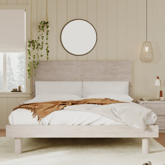 Stone Gray Queen Size Platform Bed Frame