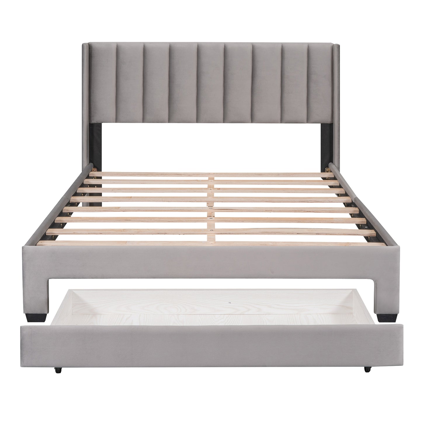 Shona Queen Size Velvet Platform Bed Frame - Gray