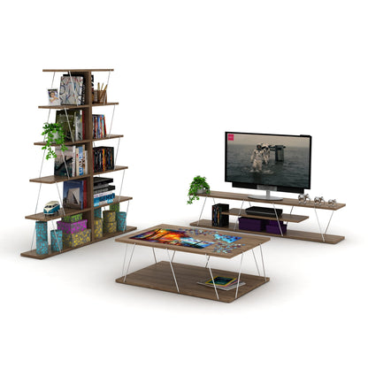 Modern Space-Saver  Ladder Bookshelf Organizer - Walnut