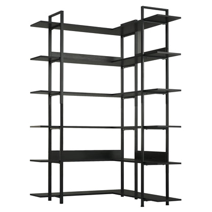Stainless Steel Frame Corner 6-tier Shelves - Black